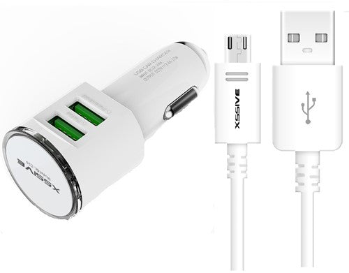 Duo Car Charger met Micro USB Cable - Wit
